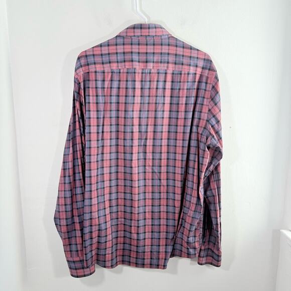 Faherty Red Blue Plaid Movement Long Sleeve Cotton Button Down Shirt Large - Picture 10 of 10